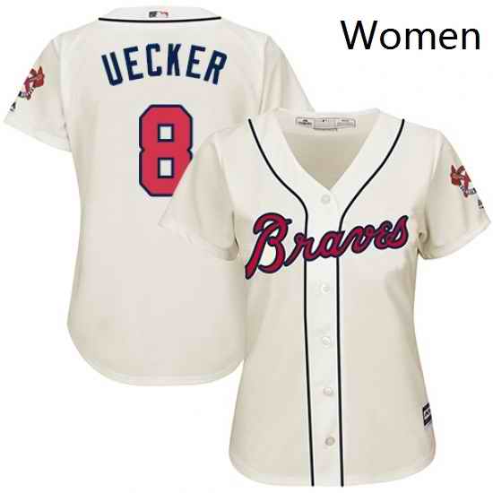 Womens Majestic Atlanta Braves 8 Bob Uecker Authentic Cream Alternate 2 Cool Base MLB Jersey